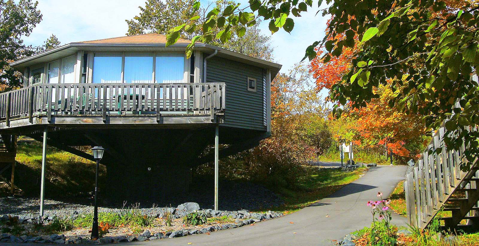 A view showing one of the Mountain Villas on a beautiful autumn day